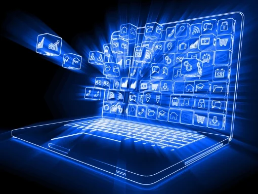 Laptop wiht soical media icon on screen